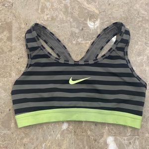 Nike Gray and Black Striped Sports Bra with Lime Detail Size Small